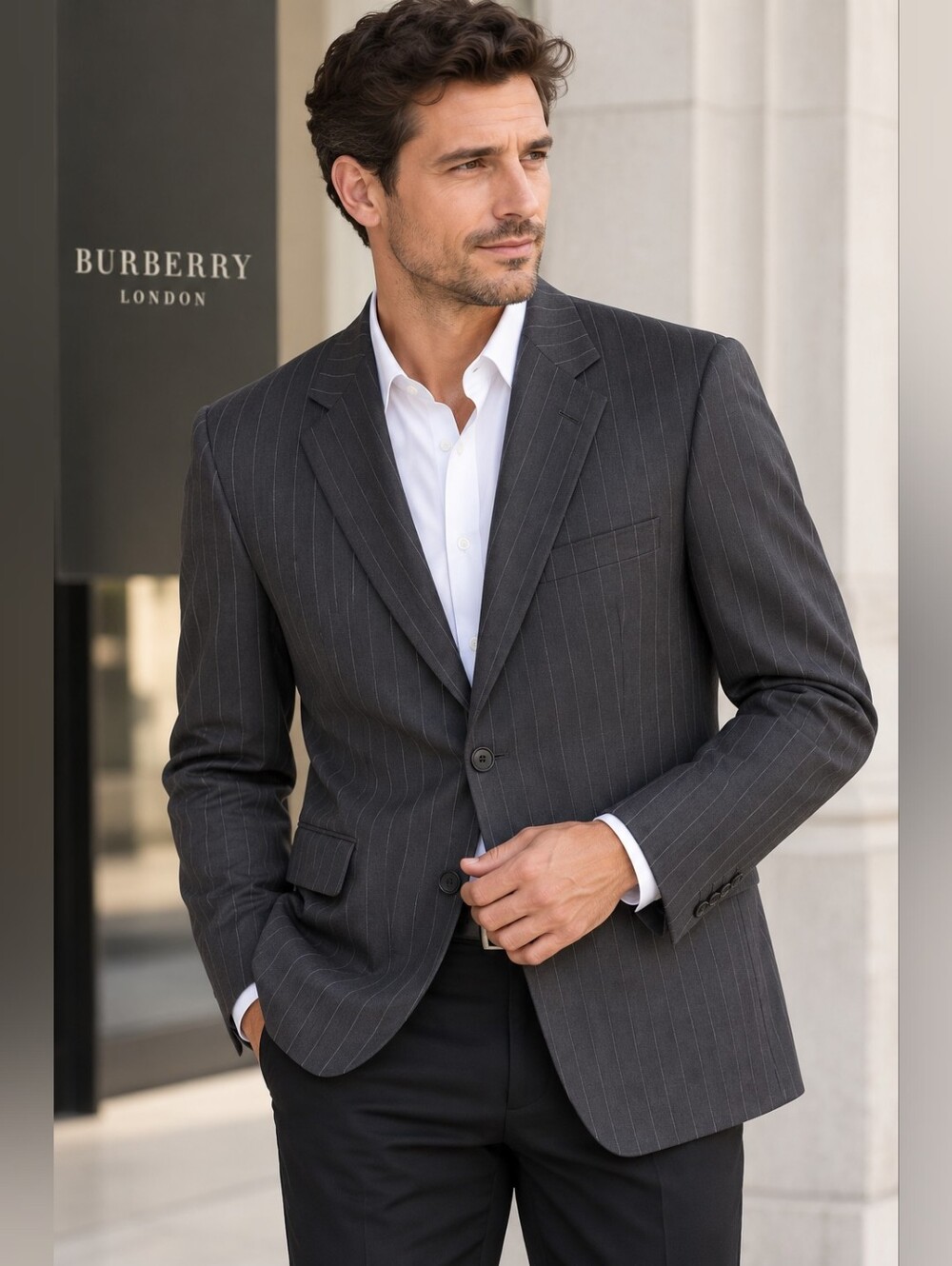 Burberry London Men's Grey Pinstripe 100% Wool Blazer 40R
